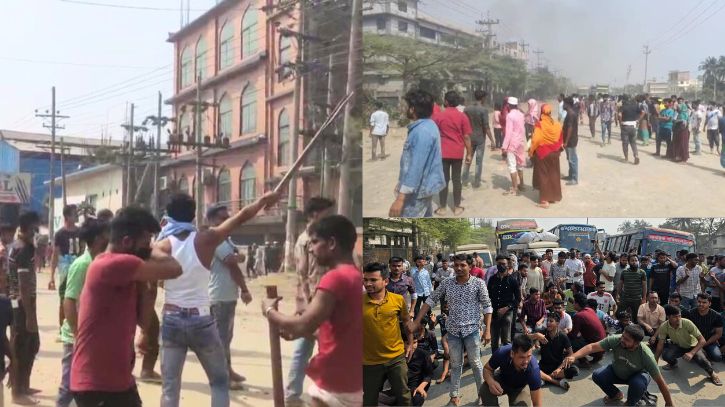 অবরোধের পর পুলিশের সঙ্গে সংঘর্ষে জড়ালো শ্রমিকরা, আহত ১০
